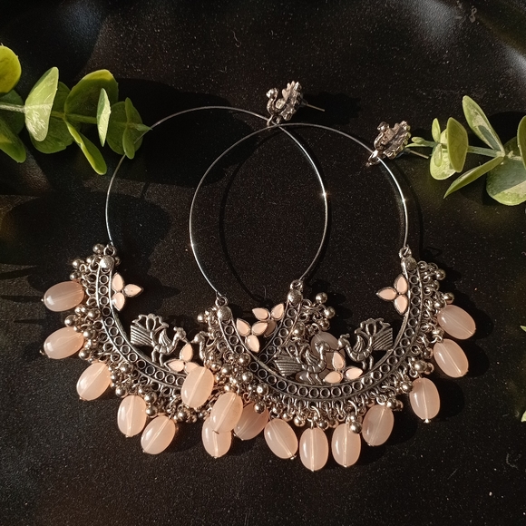 Peacock Baby Pink Ethnic Earrings - Picture 3 of 11